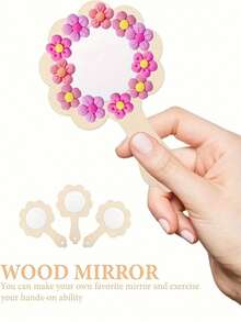 12pcs Wooden DIY Handheld Mini Mirror Set - Multicolor - View 10