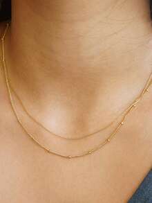 2pcs Stainless Steel Necklace For Women Dainty Gold Double Chain Necklace Minimalist Layered Style Bead Necklace Elegance Thin Chain For Gifts - Necklace - View 1