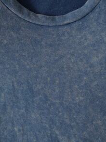 Plus Size Casual Cotton Acid Wash T-Shirt, Round Neck Short Sleeve Top With Tower Print, Suitable For All Seasons Summer - Blue - View 6