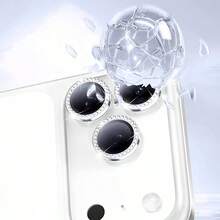 Bộ 3 miếng dán bảo vệ ống kính camera cho iPhone 17/17 Pro/17 Pro Max/17 Air/16/16 Plus, thiết kế nhẫn kim cương kim loại sáng bóng cá tính, độ cứng 9H chống trầy xước, phụ kiện điện thoại thời trang, tương thích với ốp lưng điện thoại. - Bạc - Xem 3