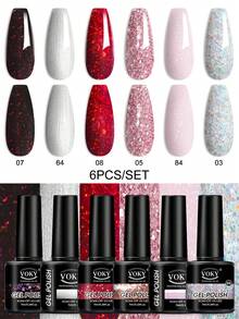 VOKY 6er Set bunte Glitzer-/Einfarben-Gel-Nagellacke, geeignet für alle Jahreszeiten und Anlässe, langanhaltender Hochglanz, perfekt für Anfänger und Modebegeisterte - Verschiedenfarbig - Übersicht 9