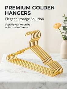 10/5/1 pièce Cintres métalliques antidérapants avec barre antidérapante, convient pour les magasins de vêtements et les hôtels, rendant votre chambre plus propre et plus confortable. Articles ménagers, essentiels de voyage, décoration de chambre, rangement, outils d'organisation des vêtements, portant à vêtements, cadeau pour femme, cadeau pour homme, cadeau pour père, cadeau pour la famille - Doré - Voir 1