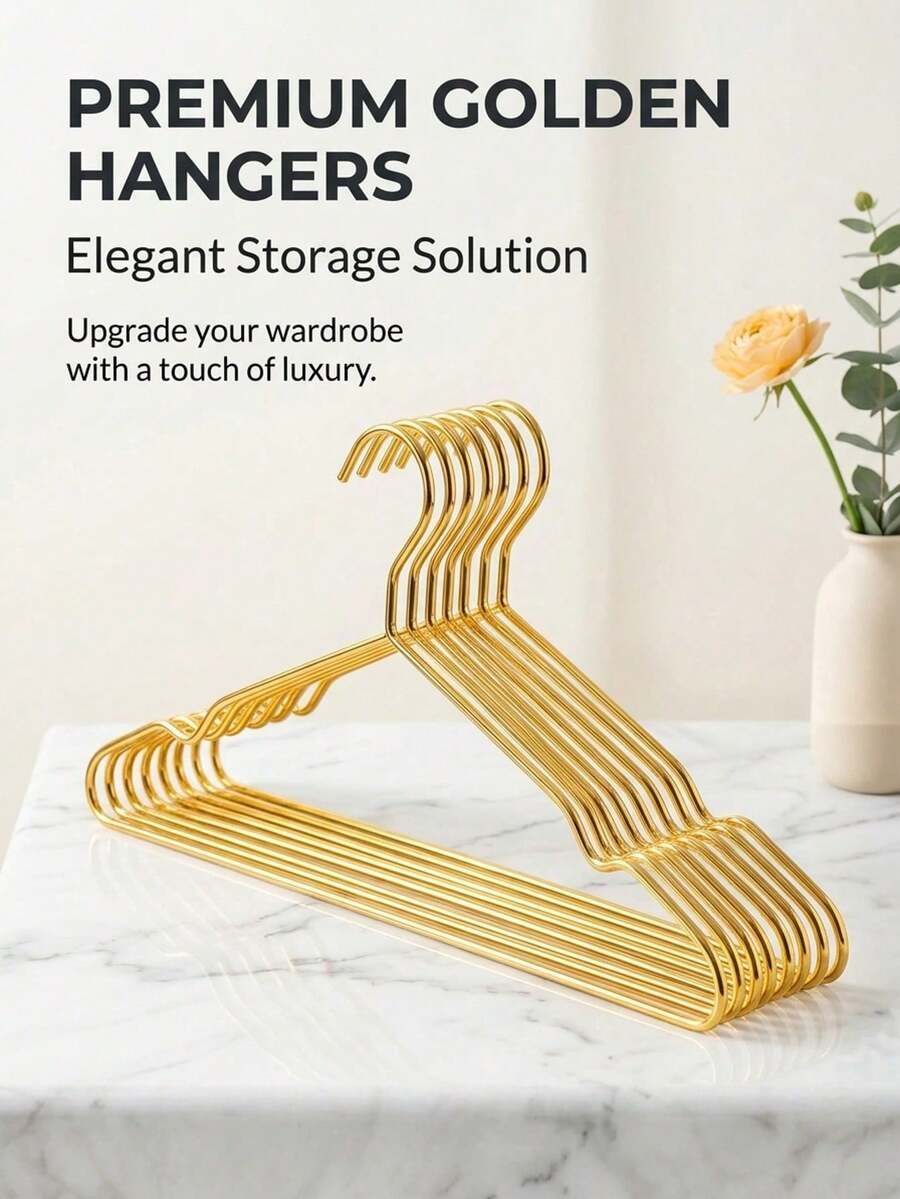 10/5/1 pièce Cintres métalliques antidérapants avec barre antidérapante, convient pour les magasins de vêtements et les hôtels, rendant votre chambre plus propre et plus confortable. Articles ménagers, essentiels de voyage, décoration de chambre, rangement, outils d'organisation des vêtements, portant à vêtements, cadeau pour femme, cadeau pour homme, cadeau pour père, cadeau pour la famille - Doré - Voir 1