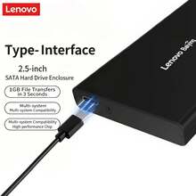 Lenovo Carcasa externa para disco duro HC25-S52, 2,5 pulgadas, interfaz tipo C, instalación sin herramientas, puerto serie SATA, apta para portátiles y ordenadores de sobremesa, diseño deslizante, compatible con Windows/Linux/MacOS. - Negro - Ver 3