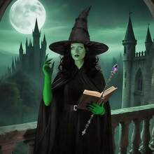 万圣节女巫帽、巫师头饰、蕾丝面具、蕾丝手套、长指甲爪手套、新娘装扮配饰 - 彩色 - 查看 9