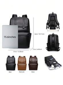 Men's PU Leather Flap Backpack Water Resistant Laptop Bag For Business & School - Fits 15.6" - Multicolor - View 10