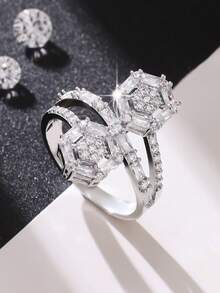 1 chiếc nhẫn tròn sang trọng, tinh tế, đính đá Cubic Zirconia lấp lánh, phù hợp cho cả nam và nữ, món quà lý tưởng cho lễ đính hôn, cầu hôn, ngày Valentine, đám cưới, lễ đính hôn. - Bạc - Xem 2