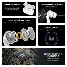 BML 2026 Novo Fone TWS Sem Fio Bluetooth 6.0 ANC ENC, Modo Gamer Latência Zero, Edição Premium com Som 360° Hi-Fi, Controle por Toque e Autonomia de 30 Horas, Carregamento Tipo-C e Microfone HD - Visão 3