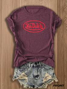 1pc,2026 Summer,Y2K Tee,Double-Side  Women's Red Von Ditch Dragon Floral Design Red And Green Print Fabric Soft & Skin-Friendly Unisex Style  Van Dutch Dragon Print Women T Shirt Classic Americana Style Graphic Going Out Tops Women - 玫紅色 - 查看 2