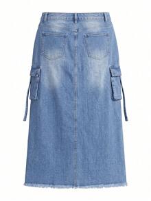 Gonna in denim con spacco in vita alta, gonna aderente a-line per primavera & autunno, taglie forti & petite casual - Blu lavato medio - Visualizzare 5
