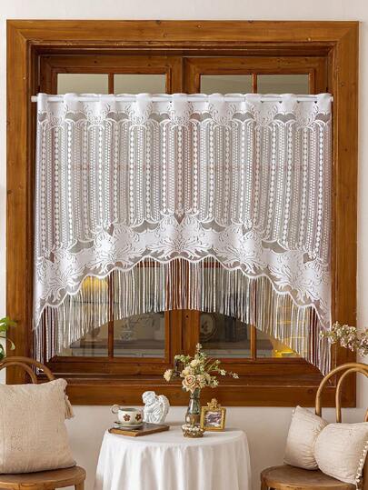 Panneau de rideau transparent de style européen élégant - Jacquard floral, convient pour la décoration de la chambre à coucher et du salon, conception à passants, polyester lavable en machine