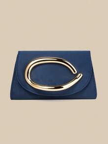 1pc High-End Velvet Clutch Bag In Navy Blue, Paired With Gold Decor, Showcasing A Fusion Of Fashion And Elegance, Suitable For Weddings, Parties, Galas, And Other Formal Occasions As A Clutch, Handbag, Shoulder Bag, Or Crossbody Bag - Navy Blue - View 12