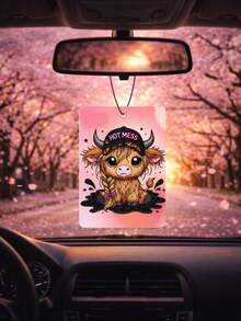 4pcs/1pc Highland Cow Car Fragrance Hanging Ornament, Rearview Mirror Decor, Cute Car Interior Accessory, Women & Girls Car Accessory, Fragrance Decor, Sweet Gift For Friends & Girlfriends, Fashionable Car Rearview Mirror Pendant - Multicolor - View 4