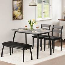 Conjunto de comedor de 5 piezas ahorrador de espacio para 4 personas – Mesa de cocina moderna de madera con banco tapizado y 2 sillas acolchadas – Juego de comedor resistente para comedor pequeño, apartamento o rincón de cocina, color gris - Gris - Ver 6