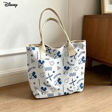 Disney Mickey Mouse & Friends Canvas Tote Bag, All-Over Character Face Print Shoulder Bag For Daily Use - Black - View 3