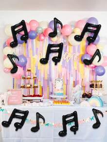 10pcs Black Music Note Foil Balloons Set, Single & Double Note Shaped Balloons Suitable For Birthday Party, Baby Shower, Disco Music Theme, Band Party, Celebration Decoration - Black - View 2
