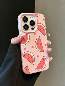 1pc TPU Material Fashion Pink Watermelon Heart Cute Full Screen Pattern Phone Case, Compatible With Apple 17, 17Pro, 17ProMax, 16, 16Pro, 16ProMax, 15, 15Pro, 15ProMax, 14, 13, 12, 11, Waterproof, Shockproof, Anti-Drop, Anti-Scratch, Lightweight - Pink - View 3