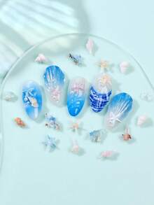 1/2 khuôn silicon 3D làm móng chủ đề sinh vật biển mùa hè, hình vỏ sò, sao biển, rùa, cá ngựa, khuôn silicon làm móng nghệ thuật, tấm đục lỗ, khuôn mẫu làm móng DIY, dụng cụ làm móng, vật tư làm móng - Trong sáng - Xem 9