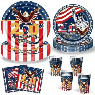 50件套美国独立250周年纪念派对装饰品及一次性餐具，适合多人用餐