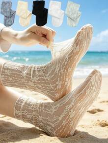 chuanwa（2） 1/5/10 Pairs Ladies Summer Fashion Sheer Lace Socks Cute Lolita Design Soft Sexy Comfortable Breathable Socks - Multicolor - View 3