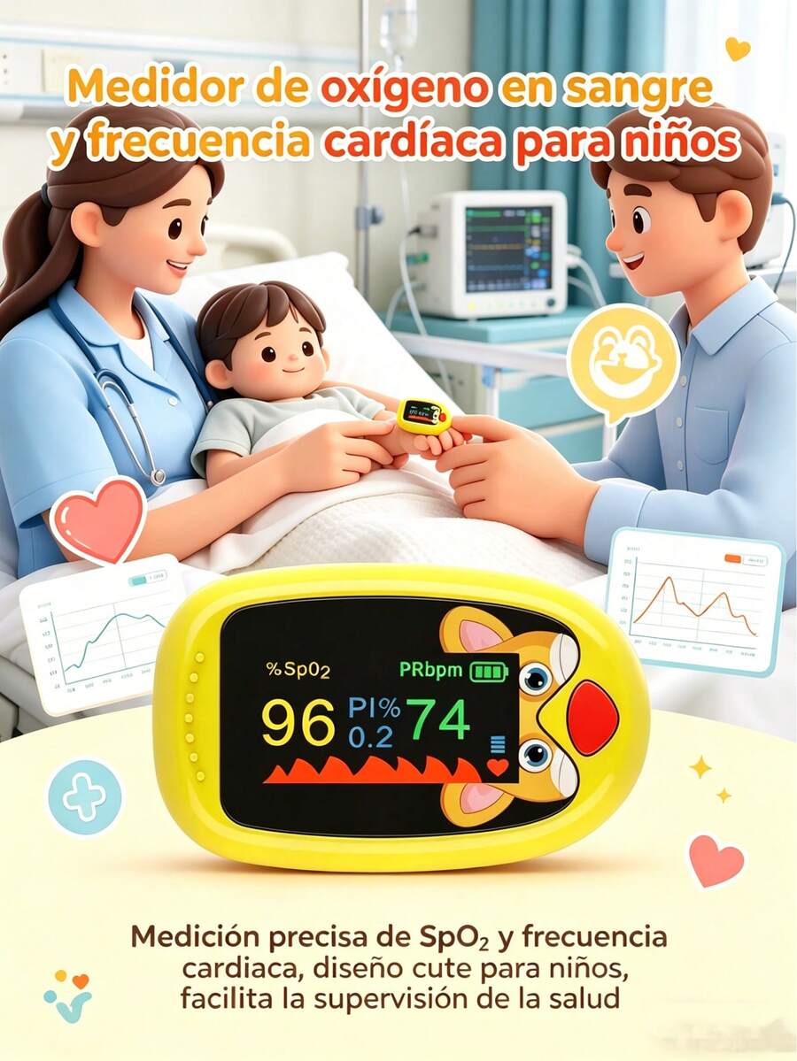 Oxímetro digital recargable que controla simultáneamente la saturación de oxígeno, la frecuencia del pulso y la PI para realizar pruebas y controles diarios Fácil de usar Cómodo de llevar (amarillo, rojo, azul).