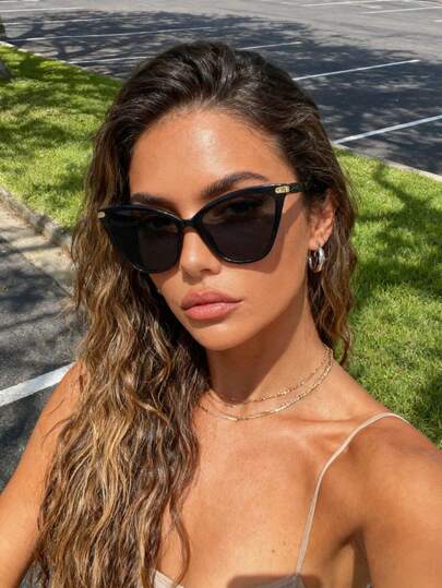 1 pieza Gafas de mujer con montura grande y estrecha de estilo ojo de gato, multicolor personalizado, simple y versátil, estilo básico casual de moda para fiesta en la playa, vacaciones tropicales, salir de fiesta, accesorios de verano