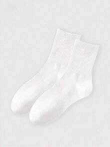 3/5/6/10 Pairs Solid Color Men's Mid-Calf Socks, Comfortable And Breathable, Suitable For Daily, Business, Sports, And Wear, Unisex - White - View 3