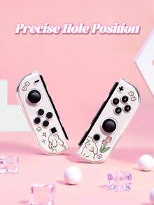 1pc Cute Rabbit & Flower Cartoon Sketch Design Transparent Glitter Protective Case, Compatible With Nintendo Switch 2 (2025) / Switch OLED Console, Joy-Con Controller Cover, Gamepad Storage Bag, Best Gift For Switch Players - View 3