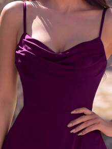 Faeriesty Vestido de dama de honor de punto largo sin mangas con abertura en la espalda, adecuado para bodas y eventos de primavera/verano - Morado - Ver 4