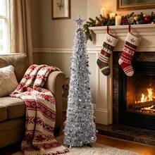 Silver Sequin Foldable Pencil Tree, Artificial Metal Wire Tree, Pop-Up Gold Tree, Reusable Slim Tree Shape, Easy To Assemble, Suitable For Home Decor And Outdoor Occasions - Silver - View 5