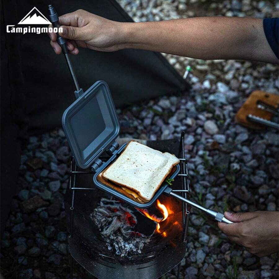 CAMPINGMOON 双面不粘面包三明治烤盘 多功能露营早餐三明治烤盘 烘焙烤面包厨房电器 BKTT-1315 - 銀色 - 查看 1