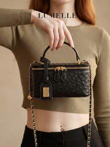 Tas Selempang Mini Persegi Hitam, Tas Tangan Fashion Wanita dengan Tali Rantai Bola Emas yang Dapat Diatur, Cocok untuk Perjalanan Sehari-hari - Hitam - View 8