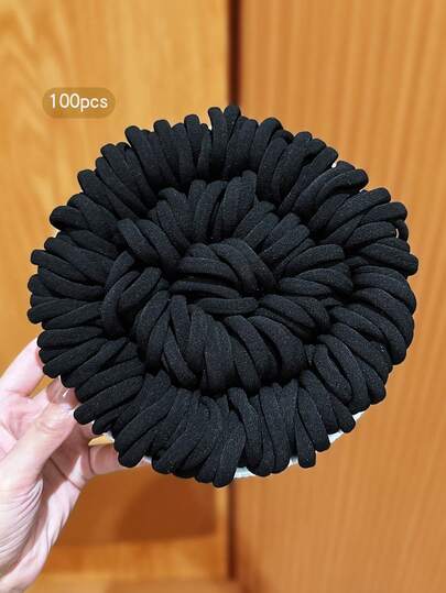 100个黑色无缝高弹力发圈，休闲风格发饰，适合日常使用