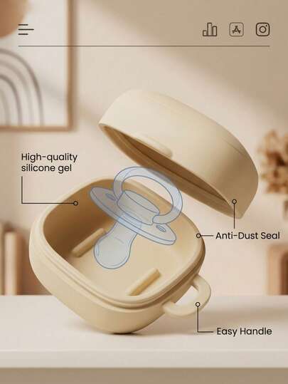 1 pieza Caja de almacenamiento de chupetes de silicona para recién nacidos/bebés/niños, diseño de unicolor, estilo minimalista y de moda, apta para hervir, portátil, a prueba de fugas, adecuada para interiores/exteriores, campamento, picnic, viaje, fiesta, hogar, regalo de bendición, vacaciones, cumpleaños