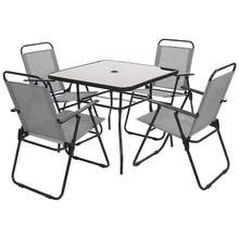 Bakaji Set 6 Pezzi da Pranzo per Giardino con Ombrellone, 4 Sedie Pieghevoli e 1 Tavolo con Ripiano in Vetro Temperato, Resistente Raggi UV, Arredamento Esterno, Patio, Terrazzo - Grigio - Visualizzare 4