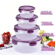 Awaoko Set 8 Buah (4 Wadah + 4 Tutup) Wadah Penyimpanan Makanan Transparan Ungu & Hijau, Pengatur Dapur, Wadah Sayuran & Buah, Kotak Makan Siang Bulat untuk Microwave, Cocok untuk Kantin, Berkemah, Piknik, Terbuat dari Plastik untuk Menyimpan Daging, Buah, Roti - Kotak Makan Siang, Kotak Bento dan Wadah Persiapan Makan Siang, Wadah Makanan untuk Kembali ke Sekolah dan Perjalanan, Peralatan Makan Dapur, Sekolah, Hadiah Wisuda - MultiWarna - View 2