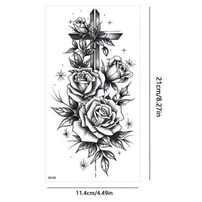 Sexy Black Flower Temporary Tattoos, Durable & Waterproof Fake Tattoo Stickers For Women, Body Art Tattoo For Arm, Leg, Chest