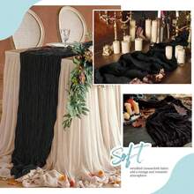Black Cheesecloth Table Runner, Boho Sheer Fabric Cheese Cloth Table Decor, Suitable For Wedding Decoration, Indoor/Outdoor Wedding Reception, Country Wedding, Bridal Shower, Valentine's Day, Birthday Party, Ceremony, Dinner Party, Tea Party, Bachelorette Party And Other Special Occasions - Black - View 3