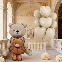 9pcs Cream Hugging Bear Foil Balloons, Cream Heart Balloons, Suitable For Birthday Party Decoration, Cartoon Bear Balloon Set - View 3