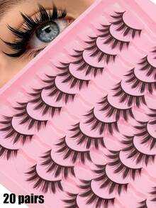 20 Pairs Of Large-Capacity Comic False Eyelashes, Fluffy And Thick Eyelashes, Slender And Enlarged Eyelashes, Cat-Eye Effect Comic Eye False Eyelashes, Pointed Tail False Eyelashes - View 3