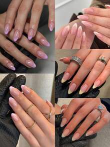 150pcs (5 Mixed Styles) Almond-Shaped Macaron Color Press-On Nails, Acrylic False Nails Set, Includes 1 Bottle Of Jelly Gel And 1 Nail File - Multicolor - View 9