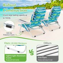 COSTWAY Portable Backpack Beach Chairs , Aluminum Lounge Chairs With 5 Adjustable Recline Levels, Towel Racks, Pockets, Removable Headrests, Foldable Camping Seats For Adult, Blue/Green - Green - View 5