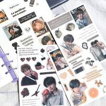 8张K-Pop乐队涂鸦贴纸，高品质防水贴纸，适用于剪贴簿；8张复古小动物贴纸，可爱企鹅和小猫图案，适合日记本，防水 - 彩色 - 查看 5
