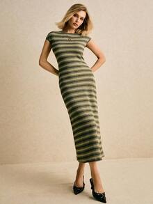 Vestido ajustado de mujer con rayas de moda, de verano - Multicolor - Ver 5