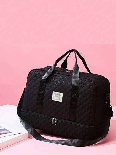 女士大容量旅行手提包，绗缝尼龙周末旅行包，带独立鞋仓，轻便登机行李，配有肩带，适合健身旅行、周末出行，时尚过夜包