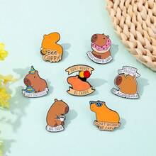 1/7 Piezas Conjunto de broches de dibujos animados Lindo pin con forma de letra de capibara Insignia de metal Accesorios de joyería para mochila y ropa Regalos - Talla única - Ver 7