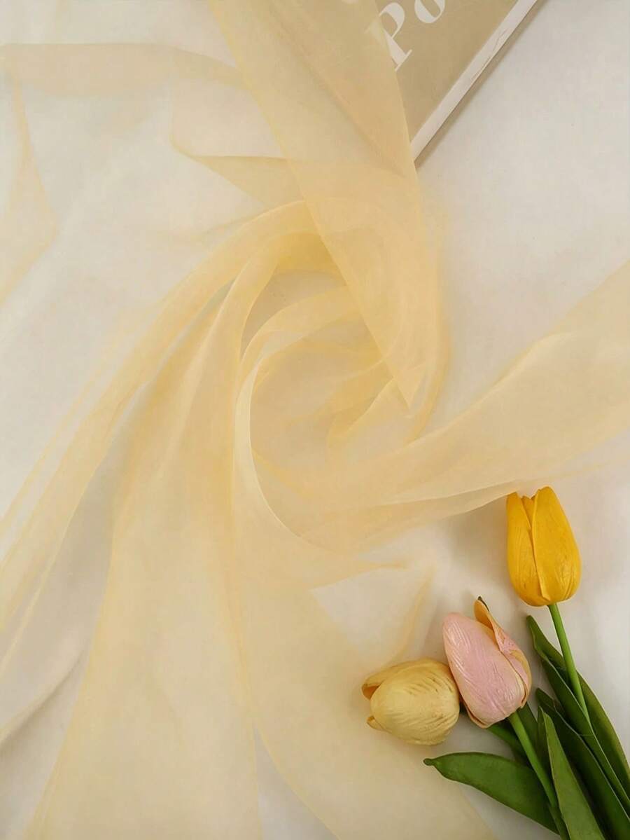 1pc Transparent Soft Organza Fabric, Suitable For Wedding Decoration, Clothing Sewing, Gift Packaging, DIY Crafts - Champagne - View 1