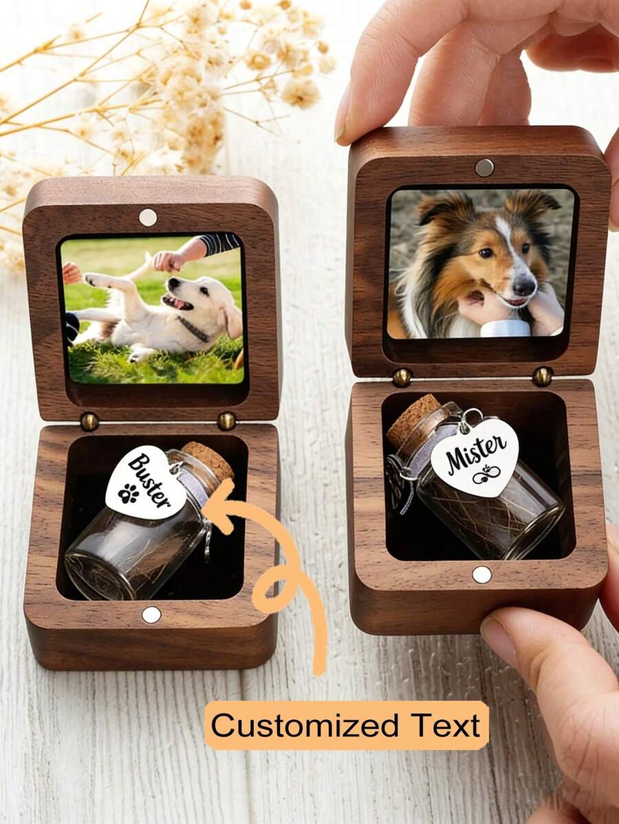 1pc Customized Wooden Pet Urn, Personalized Memorial For Deceased Cats And Dogs. Wooden Pet Hair Memorial Box, Customized Pet Urn, Customized Gift, Memorial Gift For Cats And Dogs, Pet Hair Memorial, Pet Condolence Gift, Memorial Gift, A Personalized Gift To Honor Your Beloved Pet, A Box Full Of Loving Memories, Pet Urn, Pet Hair Memorial, Pet Memorial, A Gift To Soothe The Soul.