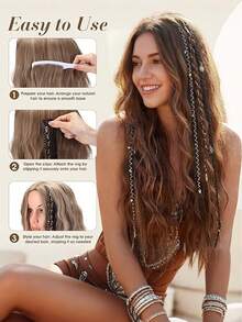 20-Inch Bohemian Style 2pcs Synthetic Braided Hair Extensions With Beads And Decorations, Hair Clip-In For Women, Suitable For Cosplay, Daily Styling, Music Festivals - Multicolor - View 4