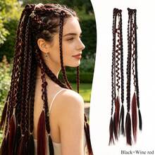 20-Inch Bohemian Style 2pcs Synthetic Braided Hair Extensions With Beads And Decorations, Hair Clip-In For Women, Suitable For Cosplay, Daily Styling, Music Festivals - Multicolor - View 10